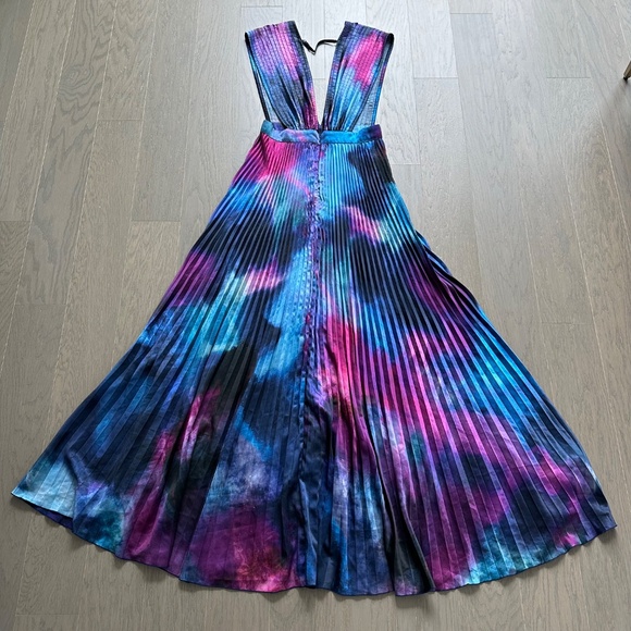 L'idee Gala Plisse Maxi Dress Gown Blue Purple Multi Tie Dye - US 6 - Tie Dye - Picture 3 of 11